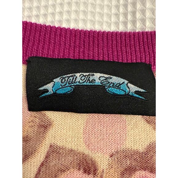 Till The End Womens L Silk Cashmere Colorful Floral Sequins Pearl Knit Cardigan - Picture 5 of 11